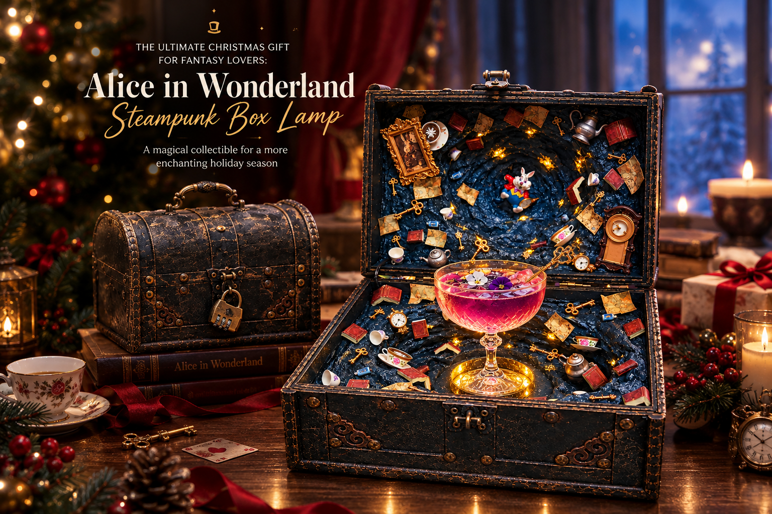 The Ultimate Christmas Gift for Fantasy Lovers: Discover the Magical Alice in Wonderland Steampunk Box Lamp