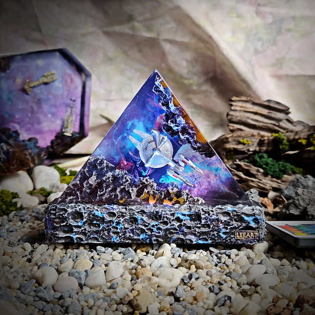 Galaxy StarTrek Triangle Resin Lamp with LED light, handmade epoxy resin lamp inspired by galaxy and sci-fi space theme