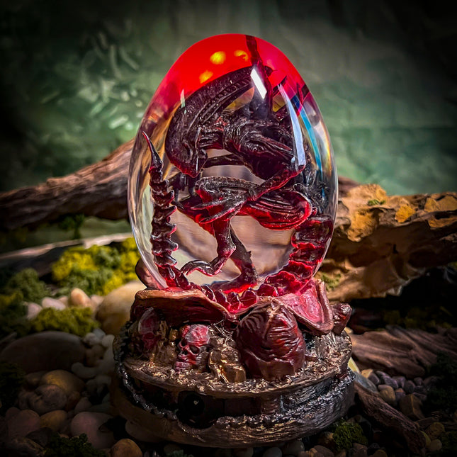 Artisanal Epoxy Art Alien figure designed as a unique night light gift with box.