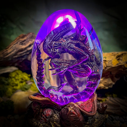 Handmade Alien Xenomorph Egg lamp by Lee-Area with green bioluminescent glow