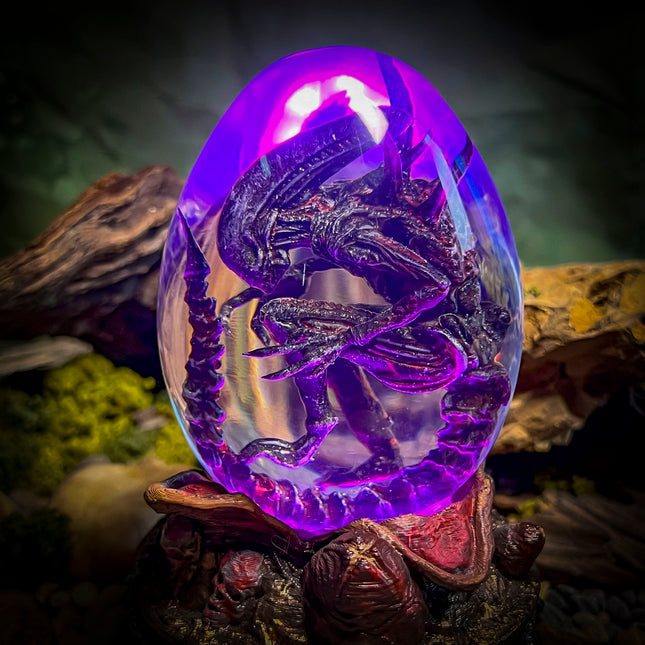 Handmade Alien Xenomorph Egg lamp by Lee-Area with green bioluminescent glow
