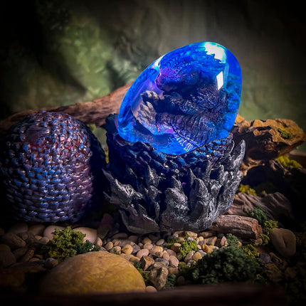 Side view of the Godzilla resin lamp showcasing detailed shell and baby titan scales.