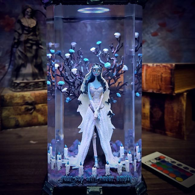 Close-up of Corpse Bride epoxy resin art lamp details