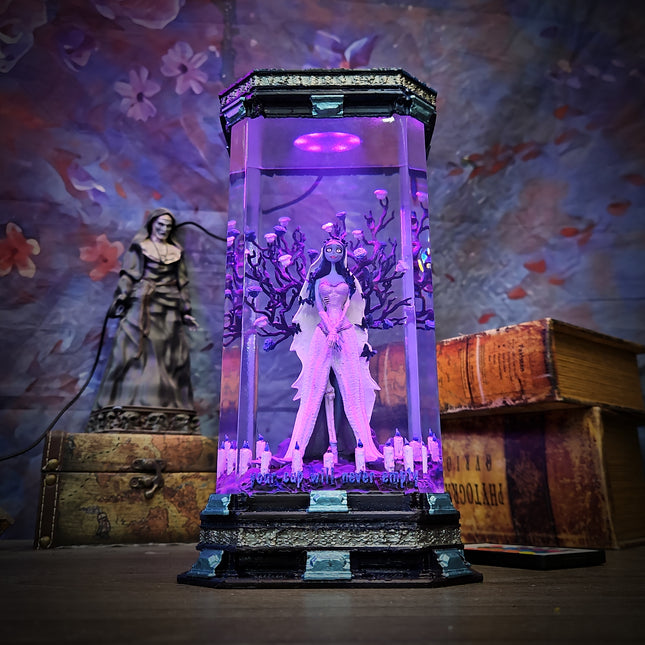 Corpse Bride fantasy resin lamp displayed as desk decor