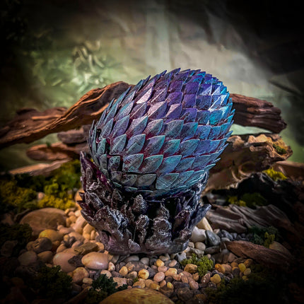 Artisanal Epoxy Art Forest Dragon egg designed as a unique woodland night light gift.