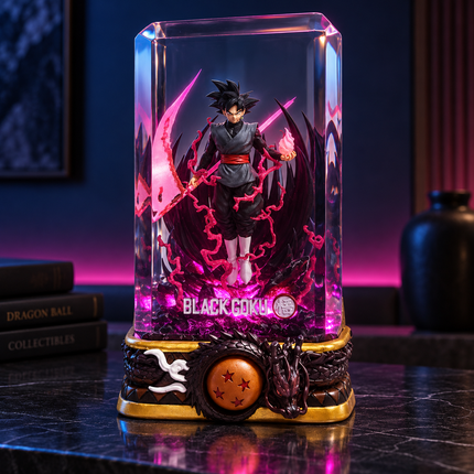 Goku Black resin display collectible with pink energy and dragon base