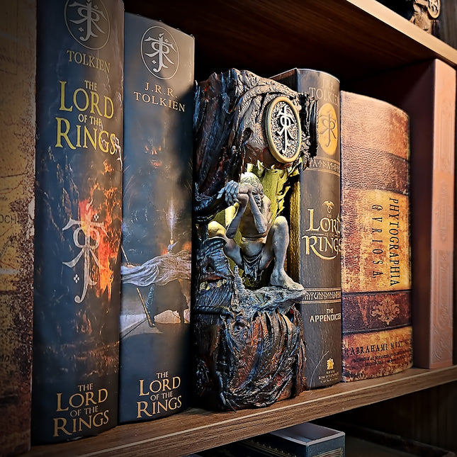 Artisanal Epoxy Art Gollum statue designed as a decorative LOTR bookshelf insert.
