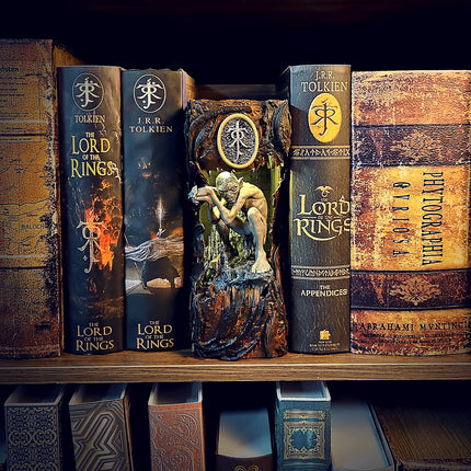 Handmade Gollum book nook shelf insert by Lee-Area for The Lord of the Rings fans.