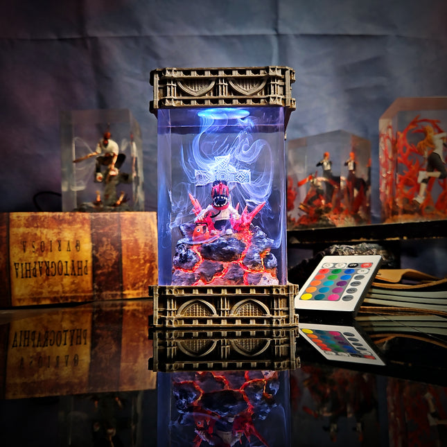 Chainsaw Man Chibi v2 Resin Lamp with Denji and RGB lighting