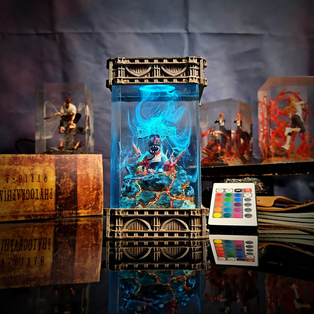 Hand-painted Denji chibi resin lamp with LED colors