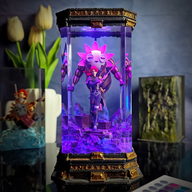 Epoxy resin art lamp featuring Maelle character in Expedition 33 style
