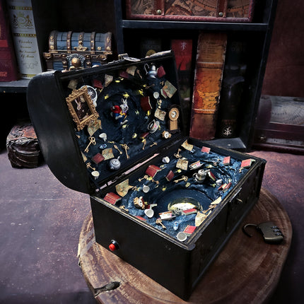 Alice fantasy diorama box with vintage steampunk-inspired construction