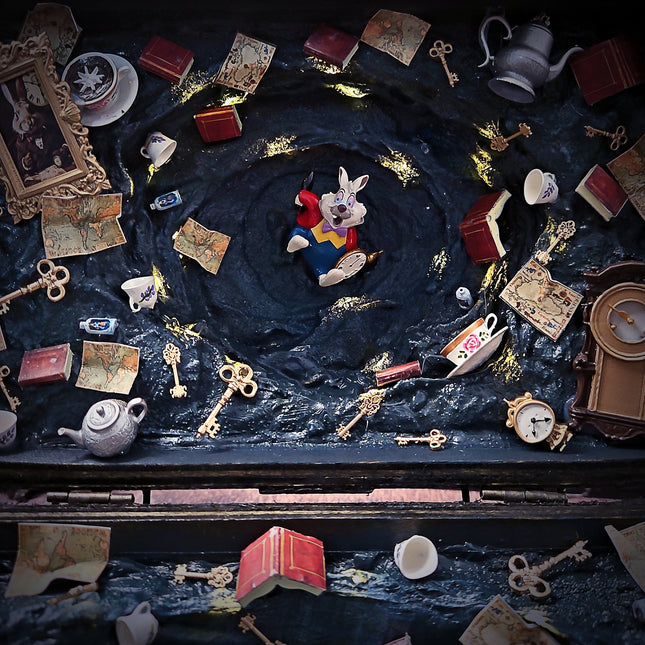 Open Alice diorama chest with illuminated central display space