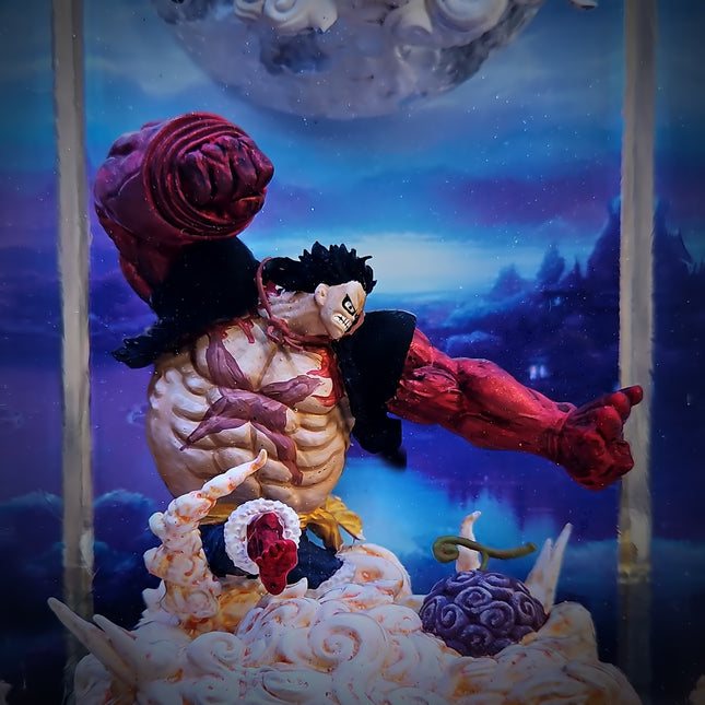 Fictional character with red hair and black clothing against a fantasy | Luffy Evolution Anime Lamplandscape