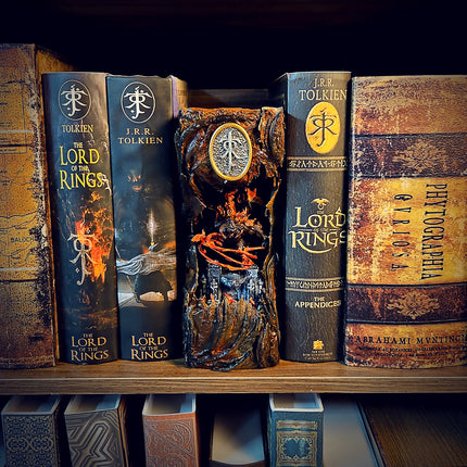 Handmade Balrog book nook shelf insert by Lee-Area showing fiery demon detail.