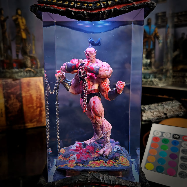 Close-up of Goro Mortal Kombat epoxy resin art lamp