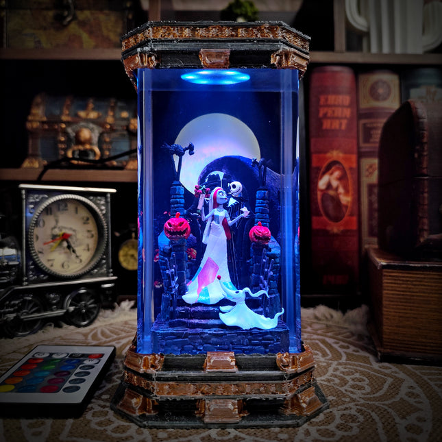 Jack and Sally fantasy resin lamp displayed as desk decor